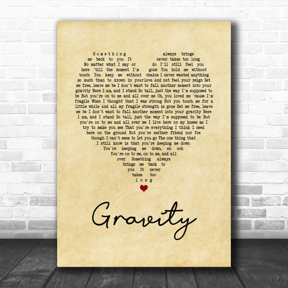 Sara Bareilles Gravity Vintage Heart Song Lyric Art Print