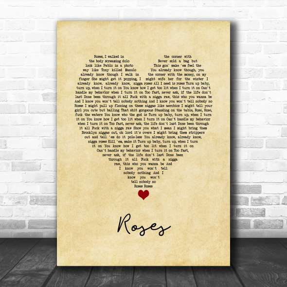 Saint Jhn Roses Vintage Heart Song Lyric Art Print