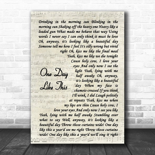 Elbow One Day Like This Vintage Script Song Lyric Art Print