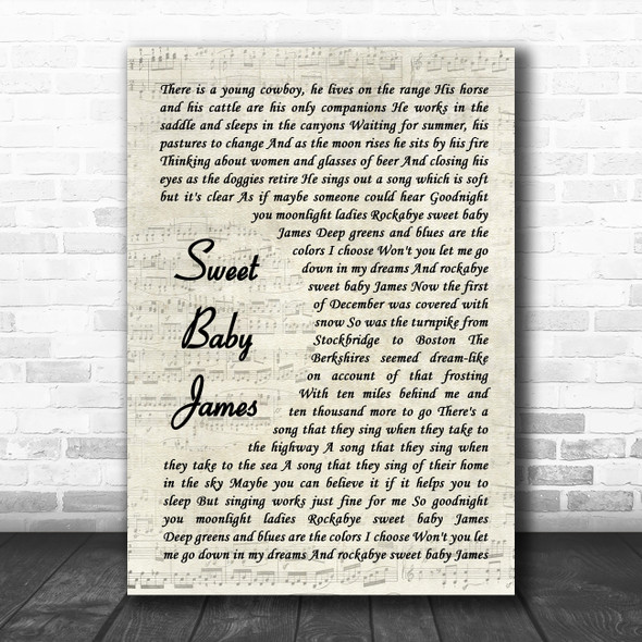 James Taylor Sweet Baby James Vintage Script Song Lyric Art Print