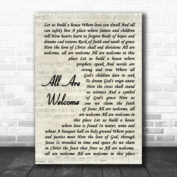 Marty Haugen All Are Welcome Vintage Script Song Lyric Art Print