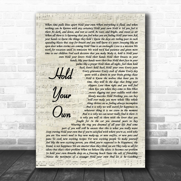 Kae Tempest Hold Your Own Vintage Script Song Lyric Art Print