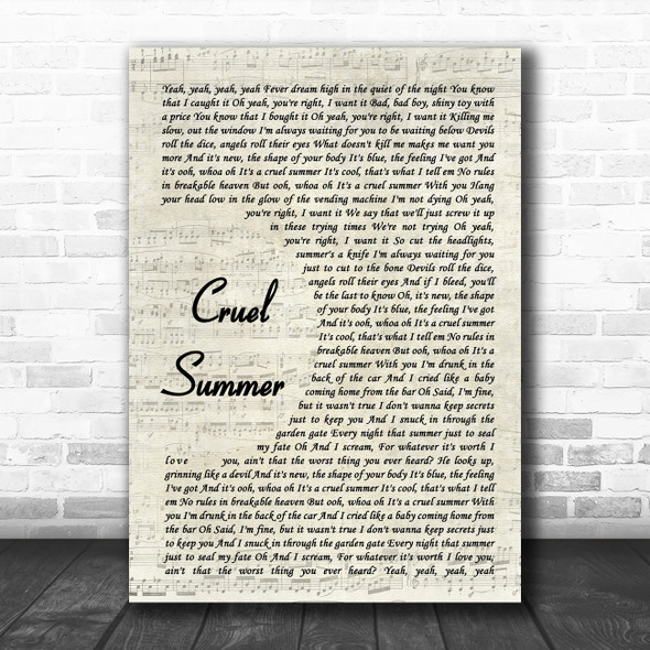 Taylor Swift Cruel Summer Vintage Script Song Lyric Art Print