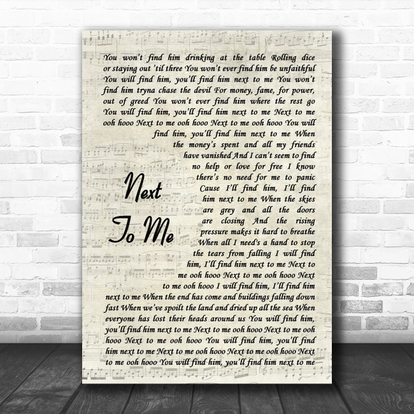 Emeli Sandé Next To Me Vintage Script Song Lyric Art Print