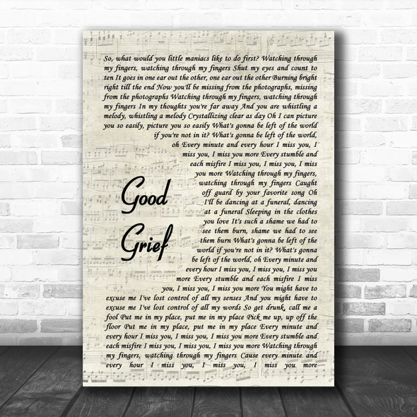 Bastille Good Grief Vintage Script Song Lyric Art Print