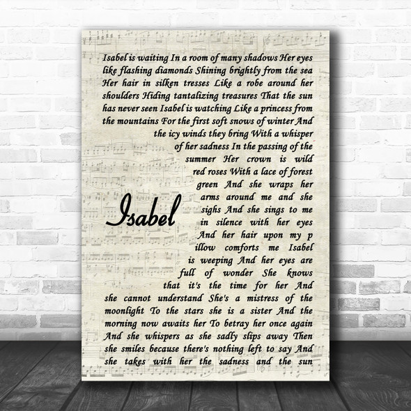 John Denver Isabel Vintage Script Song Lyric Art Print
