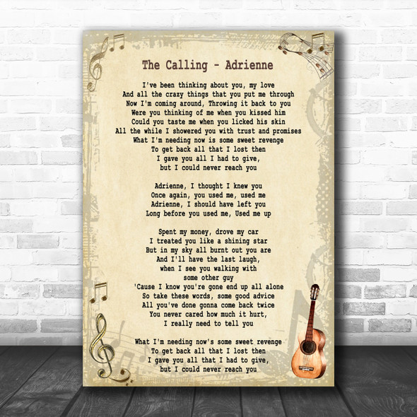 The Calling Adrienne Song Lyric Music Wall Art Print