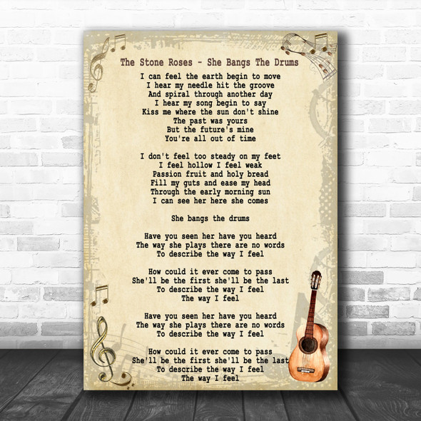 The Stone Roses She Bangs The Drums Song Lyric Vintage Music Wall Art Print