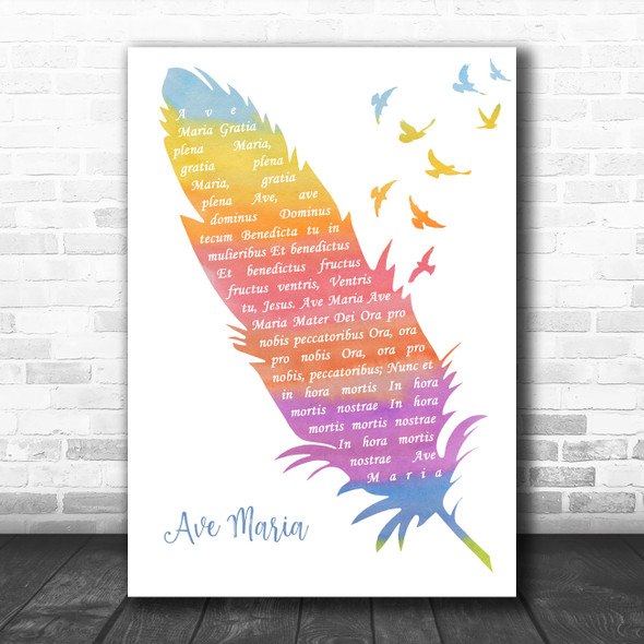 Andrea Bocelli Ave Maria Watercolour Feather & Birds Song Lyric Art Print