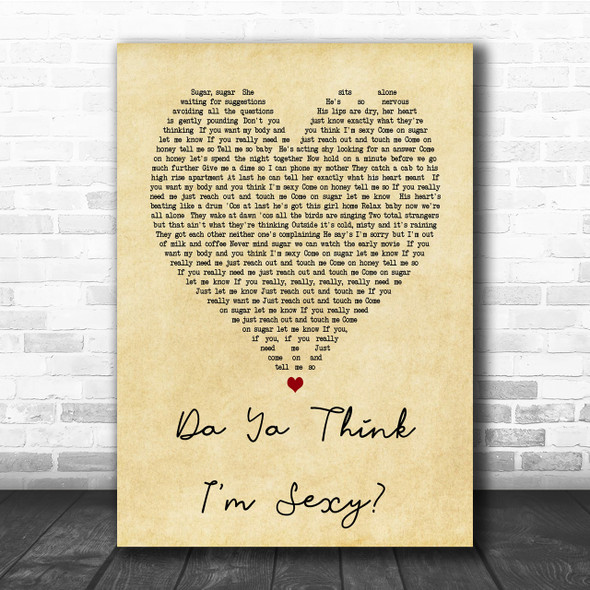 Da Ya Think I'm Sexy Rod Stewart Vintage Heart Song Lyric Music Wall Art Print