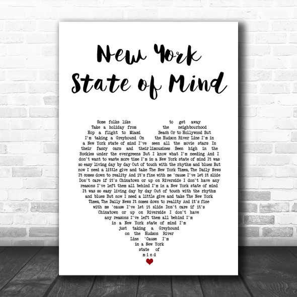 Billy Joel New York State of Mind White Heart Song Lyric Art Print