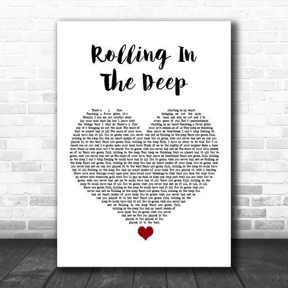 Adele Rolling In The Deep White Heart Song Lyric Art Print