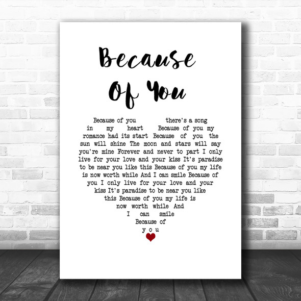 Tony Bennett feat. k.d. lang Because Of You White Heart Song Lyric Art Print