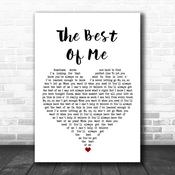 Bryan Adams The Best Of Me White Heart Song Lyric Art Print