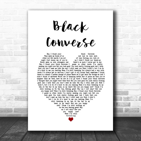 LOVA Black Converse White Heart Song Lyric Art Print