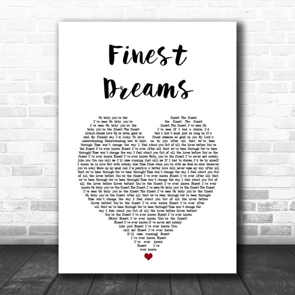 Kalis Finest Dreams White Heart Song Lyric Art Print