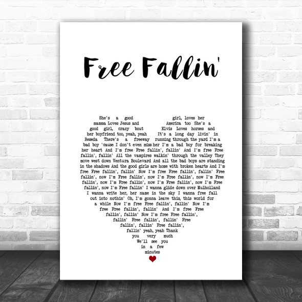 John Mayer Free Fallin' White Heart Song Lyric Art Print