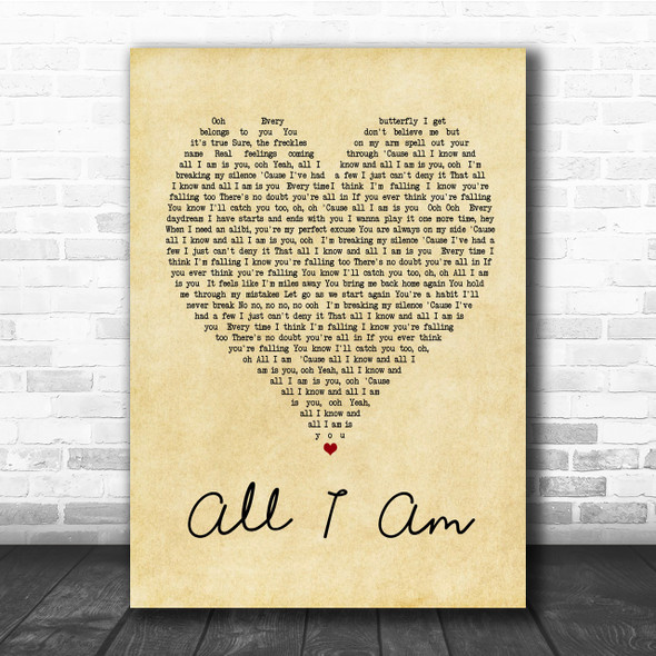 Jess Glynne All I Am Vintage Heart Song Lyric Music Wall Art Print