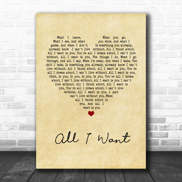 Staind All I Want Vintage Heart Song Lyric Music Wall Art Print