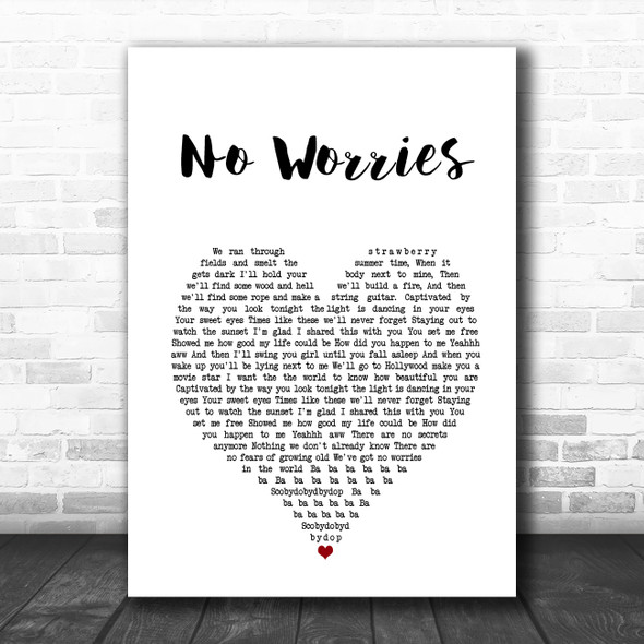 McFly No Worries White Heart Song Lyric Art Print