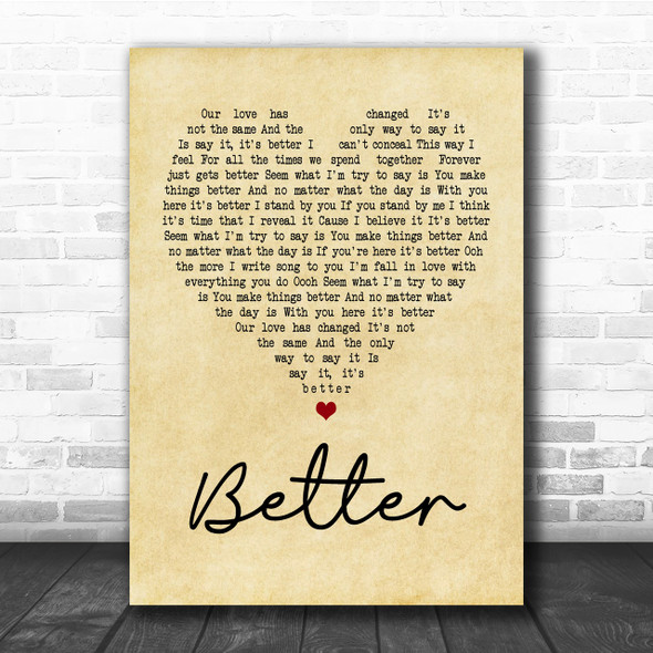 Boyzone Better Vintage Heart Song Lyric Music Wall Art Print