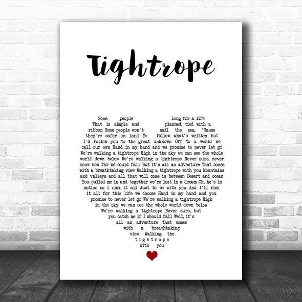 Sara Bareilles Tightrope White Heart Song Lyric Art Print