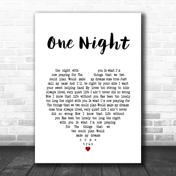 Elvis Presley One Night White Heart Song Lyric Art Print