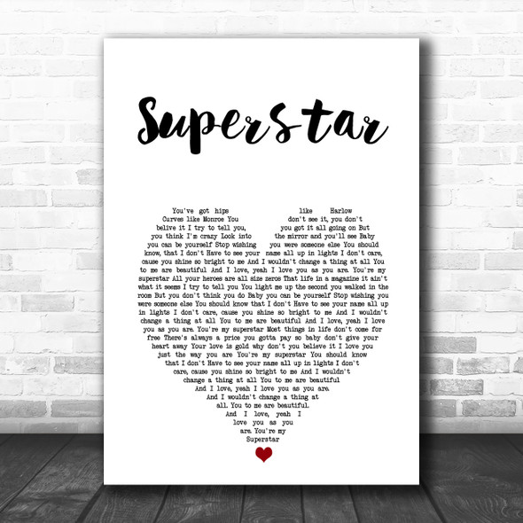 The Overtones Superstar White Heart Song Lyric Art Print