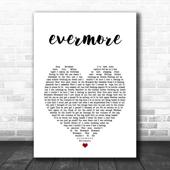 Taylor Swift ?evermore White Heart Song Lyric Art Print