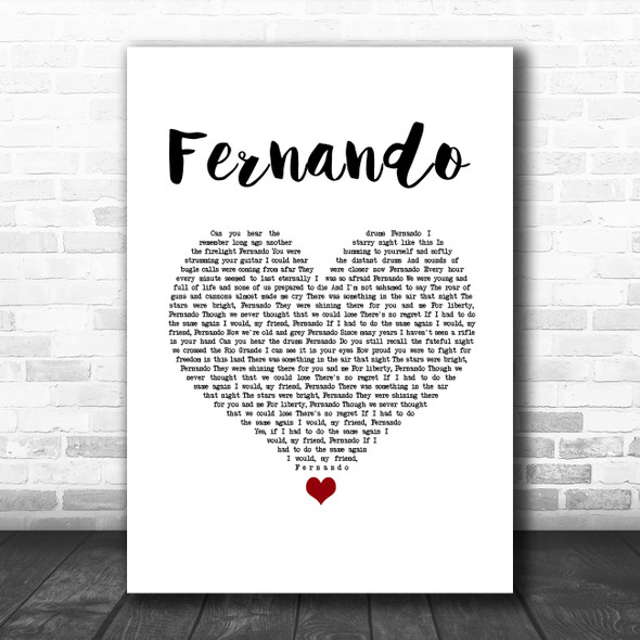 ABBA Fernando White Heart Song Lyric Art Print