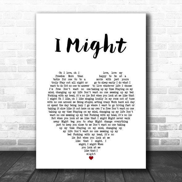 Tom Grennan I Might White Heart Song Lyric Art Print