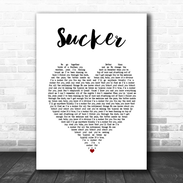 Jonas Brothers Sucker White Heart Song Lyric Art Print