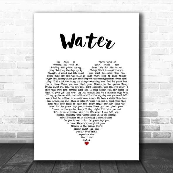 Jamie Grey Water White Heart Song Lyric Art Print