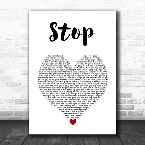 Spice Girls Stop White Heart Song Lyric Art Print