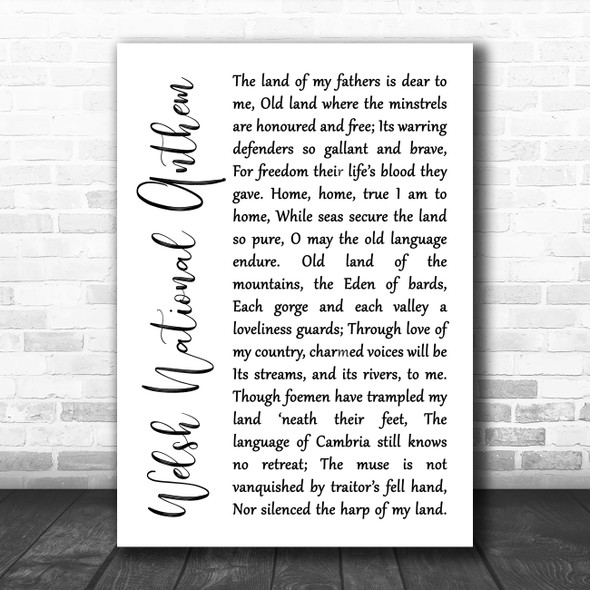 Welsh National Anthem Welsh National Anthem White Script Song Lyric Art Print