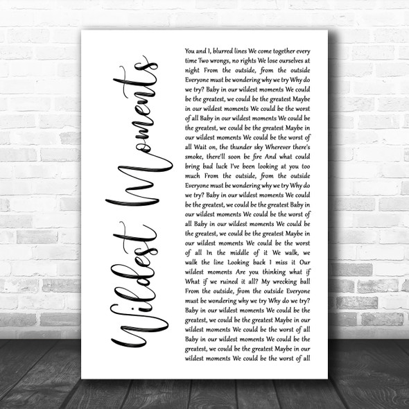 Jessie Ware Wildest Moments White Script Song Lyric Art Print