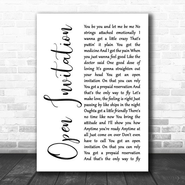 Santana Open Invitation White Script Song Lyric Art Print