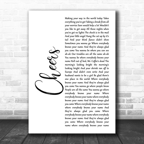 Gary Portnoy, Judy Hart-Angelo Cheers Theme White Script Song Lyric Art Print