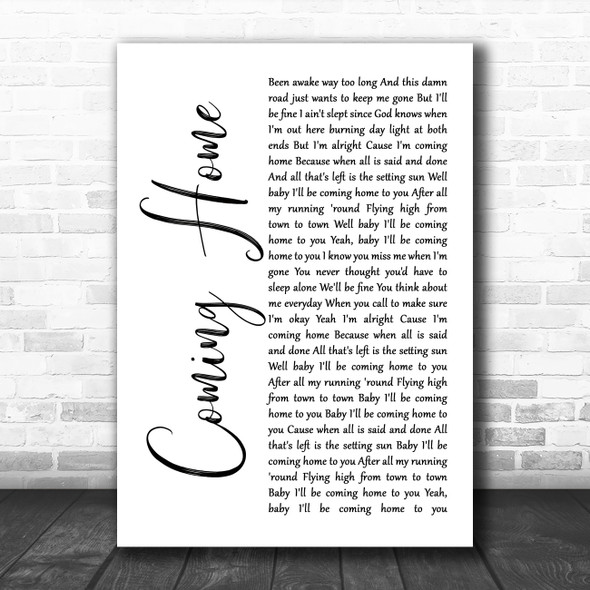 Kolby Cooper Coming Home White Script Song Lyric Art Print