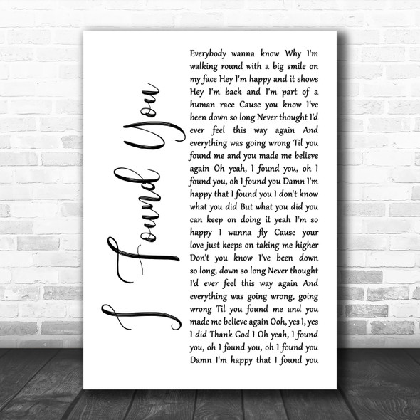 Axwell I Found You White Script Song Lyric Art Print