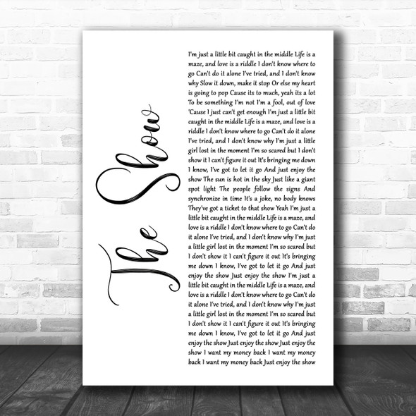 Lenka The Show White Script Song Lyric Art Print