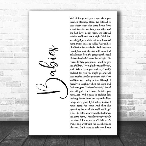 Pulp Babies White Script Song Lyric Art Print