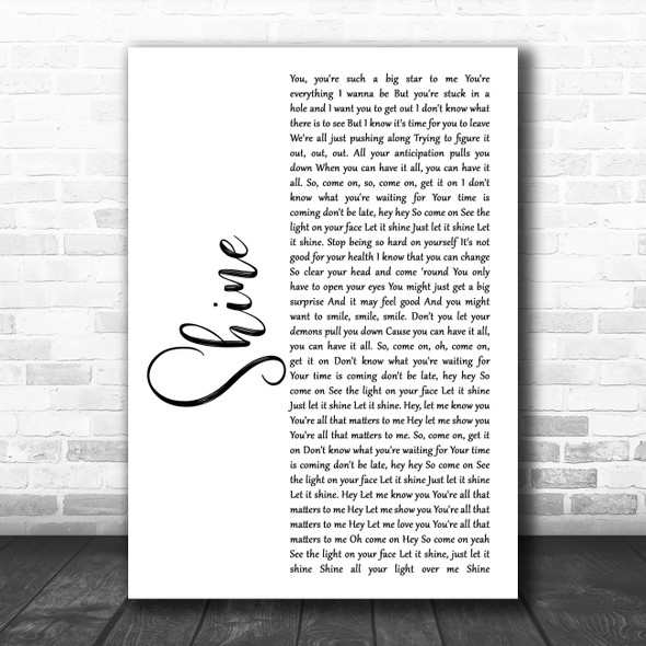 Take That Shine White Script Song Lyric Art Print