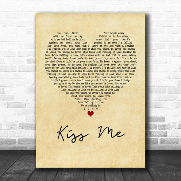 Ed Sheeran Kiss Me Vintage Heart Song Lyric Music Wall Art Print