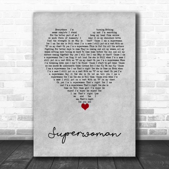 Alicia Keys Superwoman Grey Heart Decorative Wall Art Gift Song Lyric Print