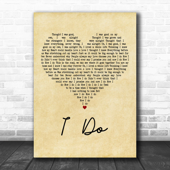 Aloe Blacc & LeAnn Rimes I Do Vintage Heart Decorative Wall Art Gift Song Lyric Print