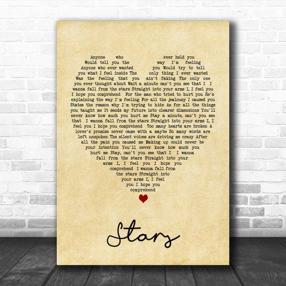 Simply Red Stars Vintage Heart Song Lyric Music Wall Art Print