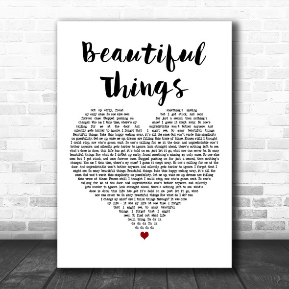 Andain Beautiful Things White Heart Decorative Wall Art Gift Song Lyric Print