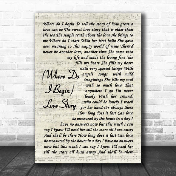 Andy Williams (Where Do I Begin) Love Story Vintage Script Decorative Gift Song Lyric Print