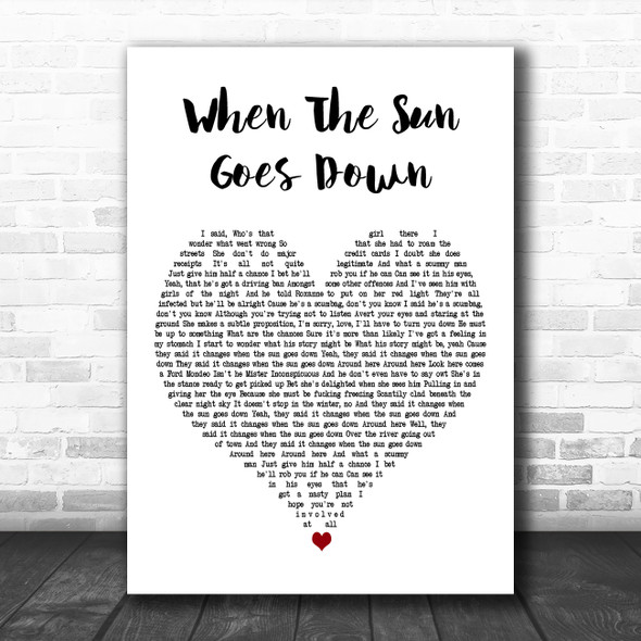 Arctic Monkeys When The Sun Goes Down White Heart Decorative Wall Art Gift Song Lyric Print